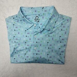 Deolax Polo Shirt Mens XL Light Blue Golf Cocktail Print Stretch Performance